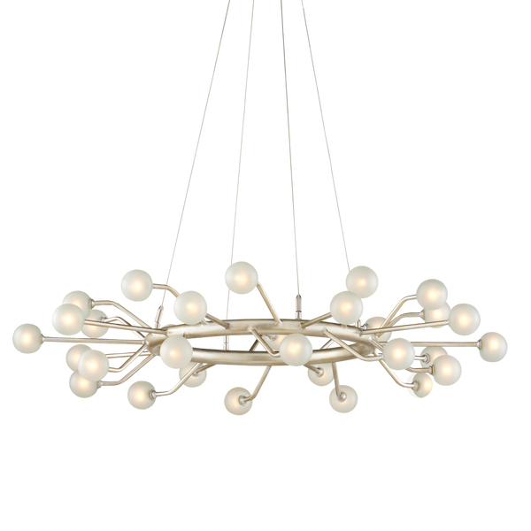 Chaldea Modern Silver Chandelier with Recycled Glass Globes – Eco-Friendly & Adjustable Lighting Design