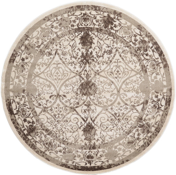 Unique Loom La Jolla Traditional Machine Made Floral Rug Beige, Beige/Brown/Ivory/Light Brown 7' 10" x 7' 10"