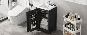English Elm 20" Modern Bathroom Vanity With Soft-Close Door, Adjustable Shelf & Stylish Black Finish For Storage N725P351852B