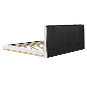 English Elm Solid Rubberwood King Platform Bed Tufted Upholstered Headboard Modern Bedroom Frame N769P387939W