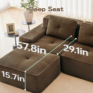 English Elm Modern Corduroy Sectional Sofa Deep Seat V Shape Tufted Couch with Movable Ottoman Brown W714S01576