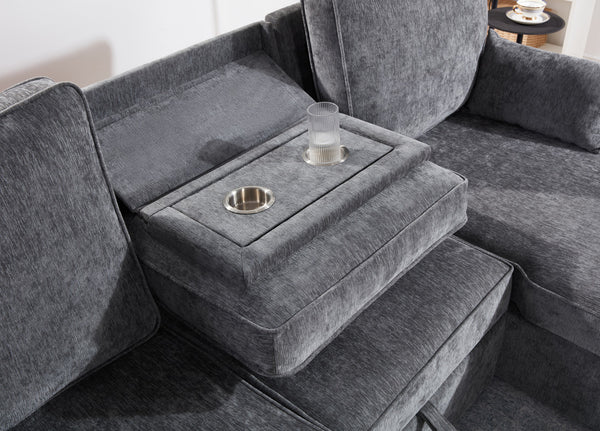 English Elm Emilia Sleeper Sectional Sofa with Storage Chaise and Built-in Usb Charging Ports B2749S00160