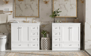 English Elm 72" Freestanding Bathroom Vanity Mdf Shaker Style with Ceramic Sink and Soft Close Storage N729P000031K