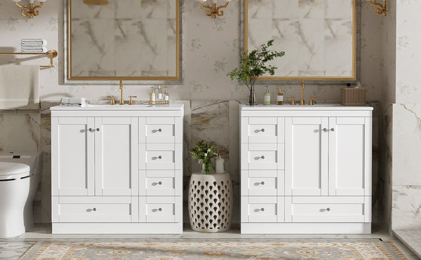English Elm 72" Freestanding Bathroom Vanity Mdf Shaker Style with Ceramic Sink and Soft Close Storage N729P000031K
