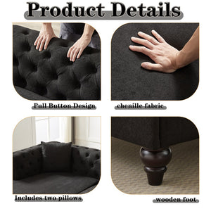 English Elm 135.5-inch Modern Chenille U-Shaped Sectional Sofa with Dual Chaise, Pull-Point Detail, Pillows, Wooden Legs Black W1926S00046