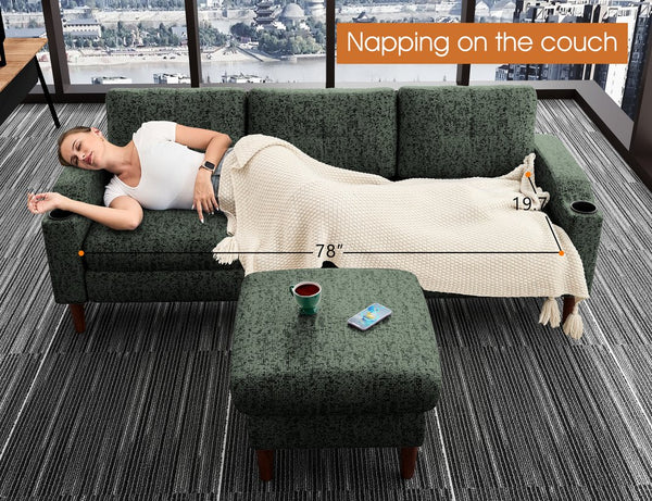 English Elm Convertible Modular 3-Seater Sofa with Removable Ottomans, Dual Side Storage and Versatile Layouts Green W2012P318978