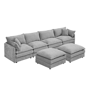 English Elm Modular U-Shaped Sectional Sofa – 130.7 Inch Comfy Chenille Couch With Movable Ottomans, Grey W1359S00040