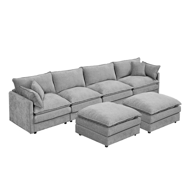 English Elm Modular U-Shaped Sectional Sofa – 130.7 Inch Comfy Chenille Couch With Movable Ottomans, Grey W1359S00040