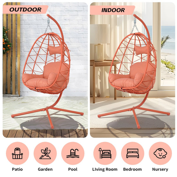 English Elm Hanging Egg Chair Woven Pe Wicker Swing with Stand Washable Cushion Patio Garden T5880P497579