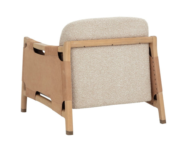 Sunpan CALLOWAY Lounge Chair - Modern Light Oak Frame with Plush Oatmeal Cushions & Nubuck Tan Leather Straps 112247
