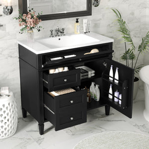 English Elm 36'' Modern Bathroom Vanity With Resin Sink, Storage Cabinet & Tip-Out Drawer For Stylish Organization SW000119AAB-2