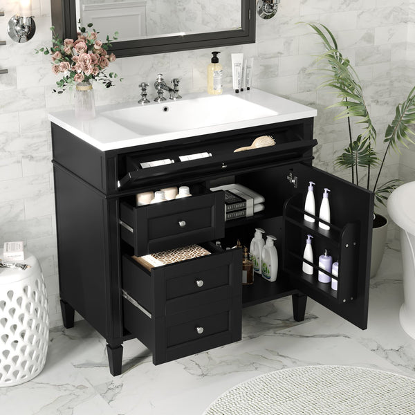 English Elm 36'' Modern Bathroom Vanity With Resin Sink, Storage Cabinet & Tip-Out Drawer For Stylish Organization SW000119AAB-2
