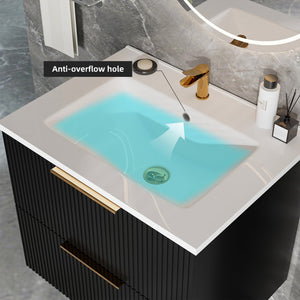 English Elm 090 Floating Bathroom Vanity Cabinet Matte Wall Mounted Soft Close Drawers Modern Black W3520P345975