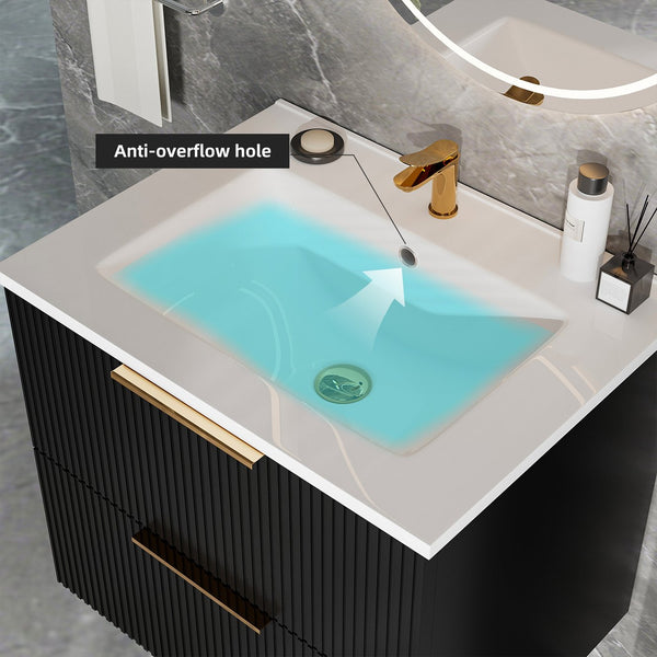 English Elm 090 Floating Bathroom Vanity Cabinet Matte Wall Mounted Soft Close Drawers Modern Black W3520P345975