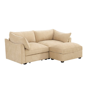 English Elm 2-Seater Chenille Sofa With Movable Storage Footstool - Cozy Wheat Upholstery & Elegant Design W3041S00173