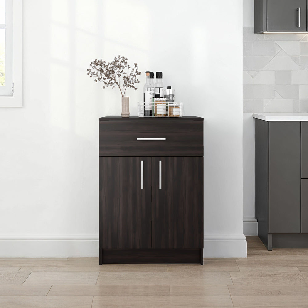 English Elm Barbados Dark Walnut Pantry Cabinet with Drawer Double Doors and Interior Shelving B097P474319