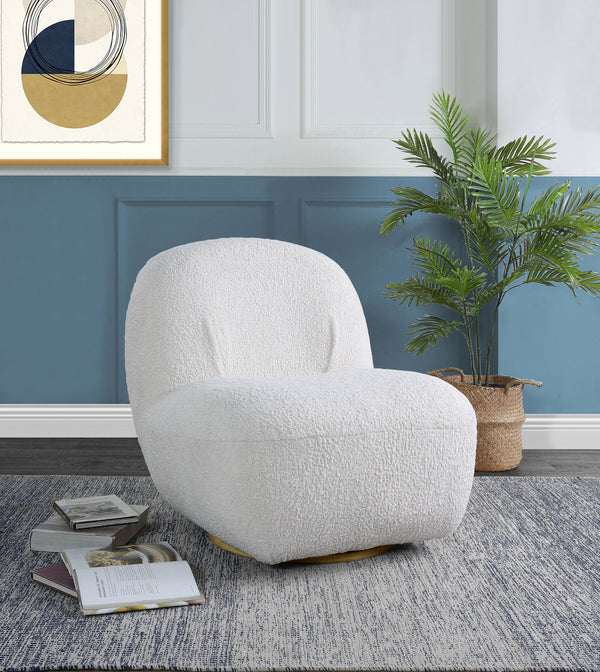 English Elm Yedaid Plush White Teddy Sherpa Accent Chair with 360° Swivel, Full Foam Comfort & Wooden Frame B2726P251792