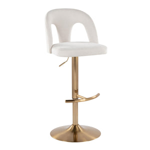 English Elm Adjustable Swivel Barstools Set of 2 White Fabric Padded Seats Chrome Base B202S01950