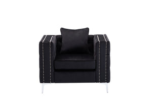 English Elm Noir Tufted Black Velvet Accent Chair with Nailhead Trim and Chrome Legs B2749S00131