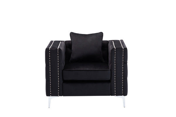 English Elm Noir Tufted Black Velvet Accent Chair with Nailhead Trim and Chrome Legs B2749S00131