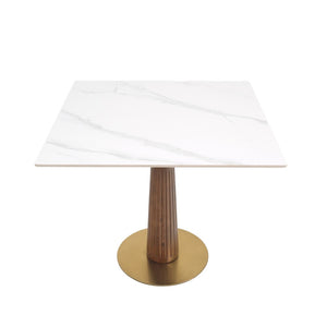 English Elm Modern Square Dining Table - 33.5" Sintered Stone With Wooden Legs & Gold Base For Small Spaces P2 W1535S00576-GIGA