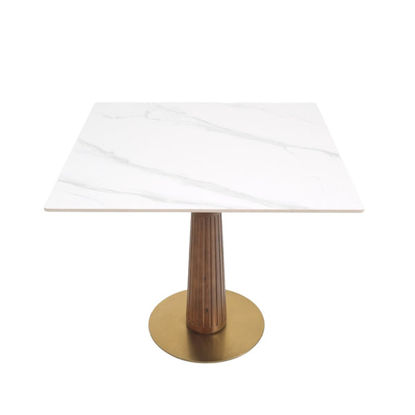 English Elm Modern Square Dining Table - 33.5" Sintered Stone With Wooden Legs & Gold Base For Small Spaces P2 W1535S00576-GIGA