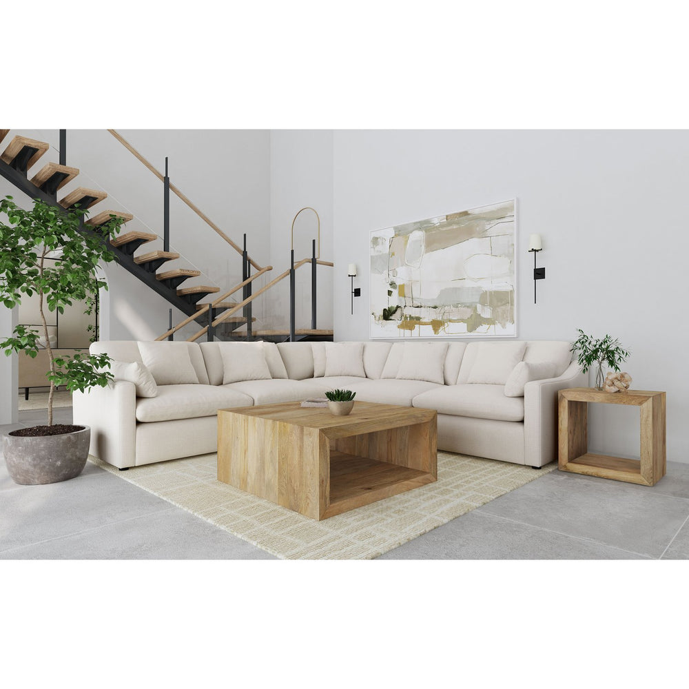 English Elm Greeley Five Piece Modular Sectional with Feather Cushions and Moisture Repellent Ivory Fabric B062S01556