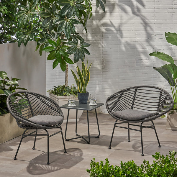 English Elm Christopher Knight Home® - SAN ANTONIO CHAIR Grey Woven Polyethylene Rattan Set of 2 with Water-Resistant Cushions & Steel Frame Modern Design 65039.00GRY