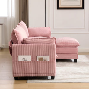 English Elm United We Win Modular Corduroy Sectional with Ottoman Low Profile Living Room Couch Pink W1568S00256