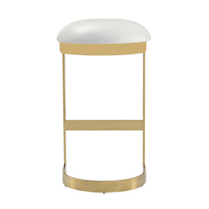 English Elm Aura Metal Upholstered Barstool White — Backless Faux Leather Seat, Brass Polished Base, Foam Padding, 28.5" Height B365P398003
