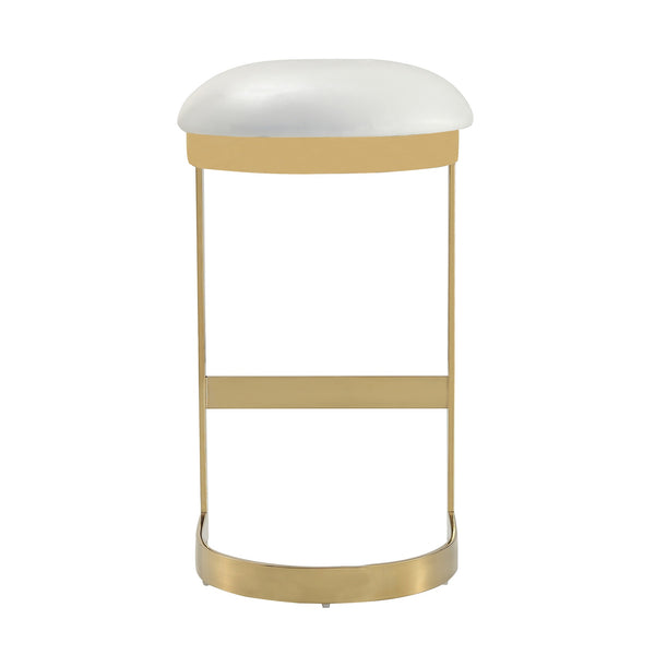 English Elm Aura Metal Upholstered Barstool White — Backless Faux Leather Seat, Brass Polished Base, Foam Padding, 28.5" Height B365P398003