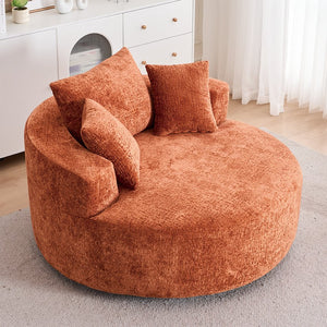 English Elm Round Swivel Barrel Chair Plush Chenille Upholstery Cozy Accent Seat for Any Room Orange W2915P338894