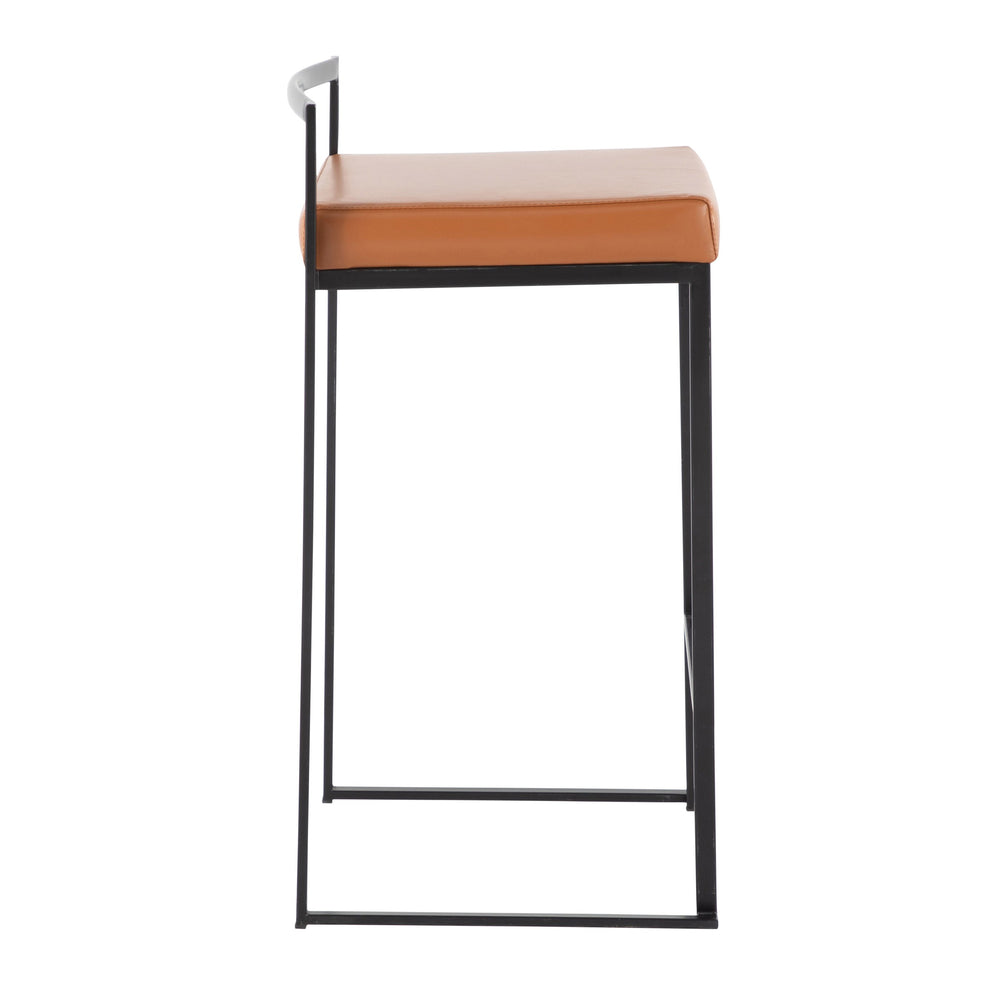 English Elm Fuji Contemporary Stackable Counter Stool Set Of 2 - Black Frame & Camel Faux Leather Comfort Design B202P221917