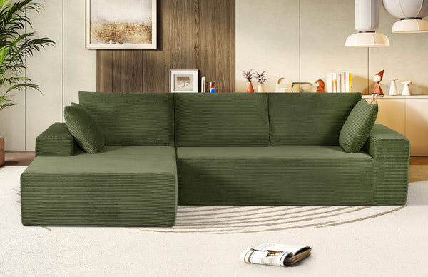 English Elm Cozyform Convertible Sectional Sofa In Dark Green Corduroy, No Assembly, Versatile Comfort & Style B2735P359709