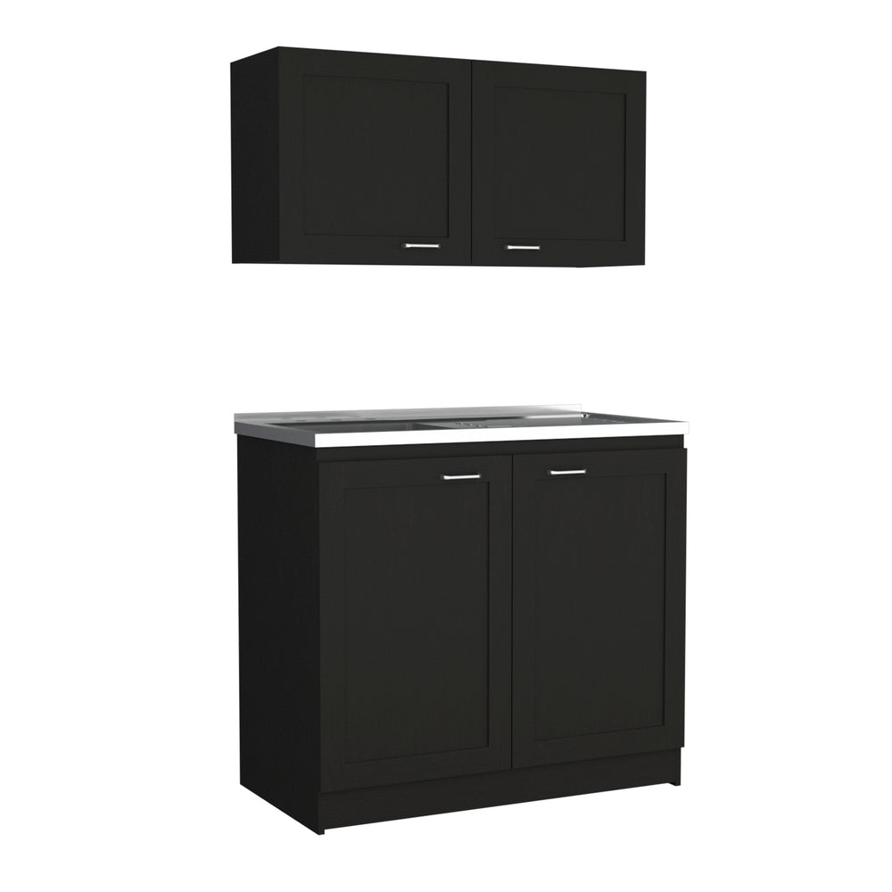 English Elm Cabinet, Two-Part Engineered Wood Storage Set with Spacious Countertops, FSC & CPSIA Compliant Black 41.73 L x 23.23 W x 6.69 H B097S00180