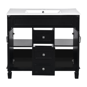 English Elm 36'' Modern Bathroom Vanity With Black Ceramic Top, Soft Closing Doors & Drawers For Stylish Storage N710P230231B