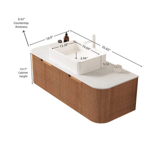 English Elm Dina Floating Bathroom Vanity with Crystal Glass Basin and Sintered Stone Top Carrara White,Natural Wood,White W2615S00162