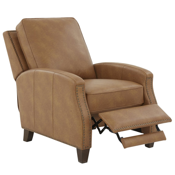 English Elm Jack Faux Leather Manual Recliner with Nailhead Trim and Solid Wood Tapered Legs B050P229966