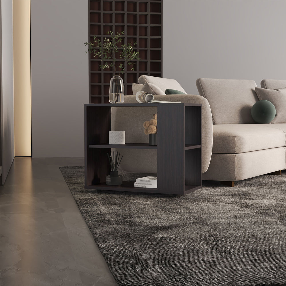 English Elm Garden Slim Matte Black End Table Two Open Shelves Narrow Entryway or Living Room B200P286963