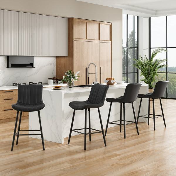 English Elm Counter Stools Set Of 2 - Stylish Mid-Century Modern Faux Leather Chairs For Kitchen & Dining T3623P366861