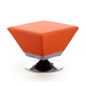 English Elm Diamond Geometric Swivel Ottoman with Faux Leather Top, High-Density Foam, Chrome Round Base Orange B365P397872