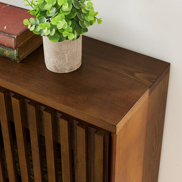English Elm Mid Fluted Hollowed Sideboard Cabinet with Outlet Holes, Mid Century Storage Buffet for Entryway, Dining Walnut Brown W1801P288510