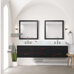 English Elm Black Double Bath Vanity 80 in W x 22 in D with Carrara Marble Top, Chrome Faucets & Dual 36" Mirrors B2731S01840