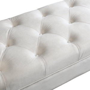 English Elm Upholstered Velvet Tufted Bench with Bolster Pillows Solid Oak Legs Bedroom Entryway N761P304407W