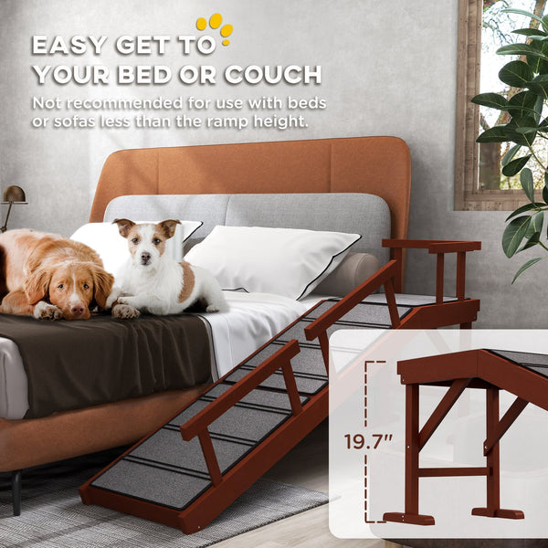 English Elm Wooden Pine Dog Ramp with Guardrails for Senior Pets Reaching Sofas and Beds T3971P406558