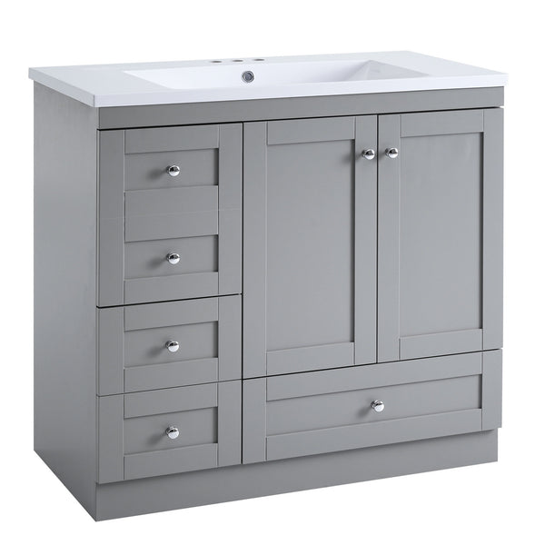 English Elm 36 Inch Shaker Bathroom Vanity with Resin Sink Four Soft Close Drawers Mdf Cabinet Gray N729P000028E