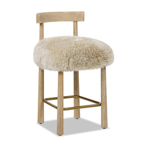 English Elm Jennifer Taylor Home - Arden 27.5" Genuine Fur Counter Height Bar Stool Natural Blonde - Sheepskin, Wood, Brass Footrest B2719P321040