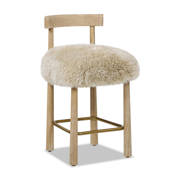 English Elm Jennifer Taylor Home - Arden 27.5" Genuine Fur Counter Height Bar Stool Natural Blonde - Sheepskin, Wood, Brass Footrest B2719P321040