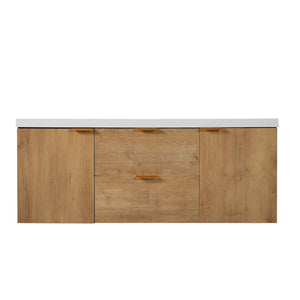 English Elm [video]59.3 Inch Wall Mounted Double Sink Vanity Wood Grain Mdf Soft Close Storage N729P000027N