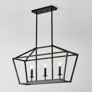 English Elm 3-light Industrial Farmhouse Linear Chandelier Matte Black Metal for Island or Dining W5008P465017